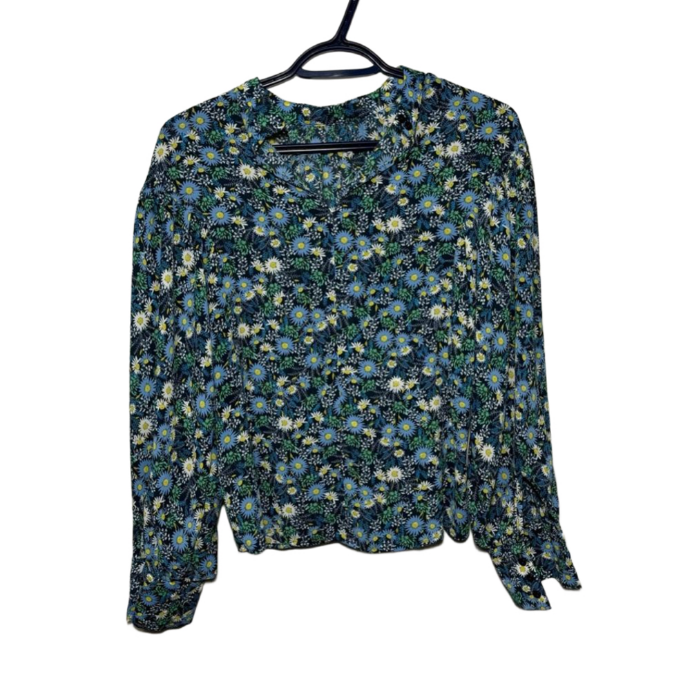 Banana Republic Blue & Green Floral Long-Sleeve Blouse